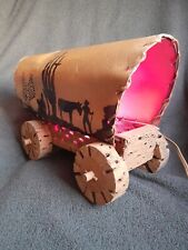 Vintage 1940-50s Cholla Wood Covered Wagon Lamp Hand Painted Shade Working  picture