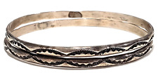 2 Navajo Native American TAHE Sterling Silver Bangle Bracelets Stamped & Signed picture