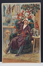 Antique New Year's Hangover Postcard Red Devils Evil Spirits SL & Co Germany picture