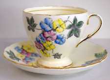 Vintage 1850 EB Foley Bone China Teacup & Saucer England Pansy Flowers picture