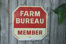 1960s 15x15 STOP FARM BUREAU MEMBER 2 SIDED PAINTED METAL SIGN WISCONSIN FIELD picture