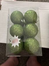 12 Green Glitter Plastic Christmas Ornament Balls Shatter Proof New picture