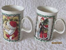 2 Dunoon Stoneware Victorian Santa  Christmas Mugs Made In Scotland EUC picture