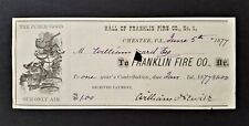 1877 antique FRANKLIN FIRE Co chester pa RECEIPT vignette HOOK LADDER HORSE picture