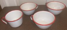 Vintage Red & White Enamel Coffee Mugs Cups Set Of 4 1950's Nice picture