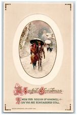 Christmas Couple Walking In Winter Snow John Winsch Artist Signed Postcard picture