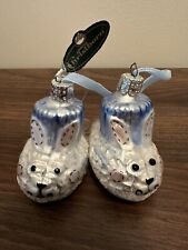 2 Vintage Christborn Blown Glass Blue Boy Baby Booties Ornaments Made In Germany picture