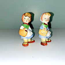 2 Vintage Porcelain Girls with Basket Figurine Red/White Scarf Japan picture