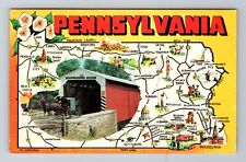 PA-Pennsylvania, State Map, General Greetings, Antique Vintage Souvenir Postcard picture