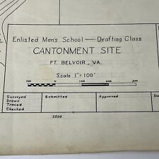 1943 Fort Belvoir VA Enlisted Men's School Drafting Class Hand Drawn Camp Map FT picture