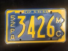 1952 Pennsylvania Motorcycle  License Plate 3426 picture