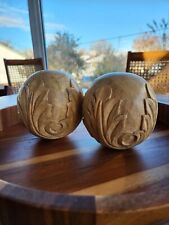 Pair of Vintage Hand Carved Decorative Wooden Round Balls picture