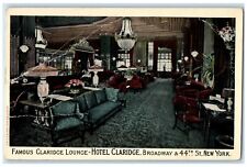 1915 Famous Claridge Lounge Hotel Claridge Broadway New York NY Vintage Postcard picture