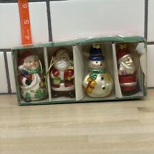 VTG Set Of 4 Christmas Figurines Ceramic Santa Snowman Hand Blown Glass Ornament picture