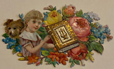 Antique Victorian 1880s Embossed Die Cut Mechanical Child w Dog Peace For-Ever picture