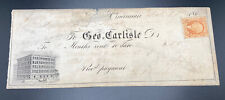 1865 Huntington & Brooks Rent Receipt To Geo. Carlisle Dr. CINCINNATI 2c IR RARE picture