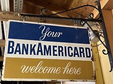 Vintage 1968 BANKAMERICARD Gas Station Double-Sided Tin Sign w/wall mounting bar picture