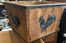 Wooden Rooster Chicken Bread Box Restoration Hardware 8”H 11”W at Top Rim picture