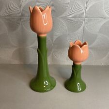 Vtg Pink Tulip Candle Stick Holders Set of Two Spring Easter picture