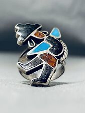 IMPORTANT VINTAGE ZUNI TURQUOISE STERLING SILVER RAINBOW MAN RING picture