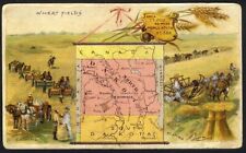 North Dakota Map ARBUCKLE'S Coffee 1889 WHEAT FIELDS Reaping Trade Card picture
