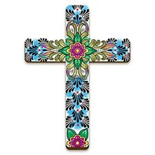 Floral Cross Wall Decor Hand Painted Decorative Inspirational Wooden Cross Spani picture