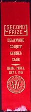 Delaware County Kennel Club Ribbon 1948 Media, Penna AKC American Kennel Club picture