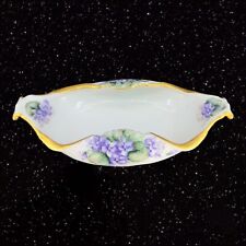 Vintage Limoges Fine Porcelain Folded Bowl Dish Signed Polk France Purple Flower picture