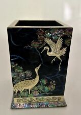Lacquer Mother Of Pearl Floral Butterfly Pen Pencil Holder Desk Organizer picture