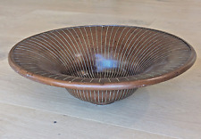 Unusual Tribal Look Large Vintage Wood Footed Bowl with Incised Line Pattern picture