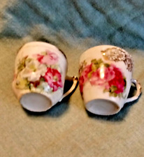 2 ANTIQUE VERY  PRETTY MINIATURE CHINA OR PORCELAIN CUPS BRIGHT ROSES picture