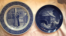 Blue And White Decorative Plates Vintage Sweden Denmark Ceramic (2) 8” 7” picture