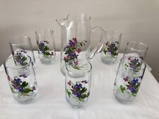 Vintage 1980s Avon Wild Violets Pitcher and 7 Glasses - Beautiful EUC J.Walsh picture