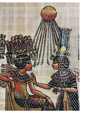 Vtg. King of Egypt Tutankhamun on Genuine Papyrus Painting Wood Framed, Signed picture