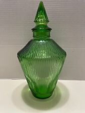 Green Glass Decanter Ribbed With Lid picture