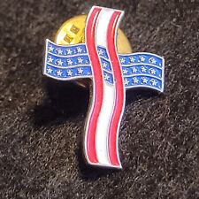 Wavy Stars and Stripes USA Cross Flag Enamel Christ Lapel Pin Hat Vest Tie Tack picture