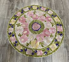 Vintage  Hungarian Small Round Hand EMBROIDERED MATYO Tablecloth HUNGARY 26” picture