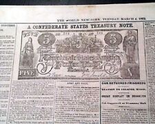 1862 $5 Dollars Confederate States of America CSA Note 1862 Civil War Newspaper picture