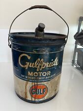 VINTAGE GULFPRIDE 5 GALLON ORIGINAL GULF MOTOR OIL CAN W/SPOUT 1949 picture