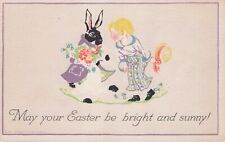 Vintage Postcard Blonde Boy Black Easter Bunny Rabbit Volland B109 picture