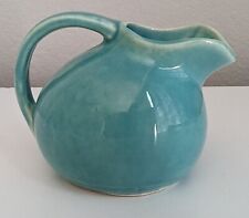 Mini ceramic ball pitcher vintage MCM pottery aqua blue round jug creamer USA picture