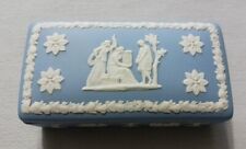 Wedgwood Blue Jasperware Rectangular Trinket Box Grecian Theme Made In England picture