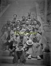 IY 11/12x8 cm JAPAN-Glass Plate Negative-JAPANESE MEN WOMEN IN ROBES ON STAIRS picture