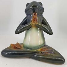 Pier One Green Ceramic Majolica Glazed Meditation Yoga Frog figurine 7