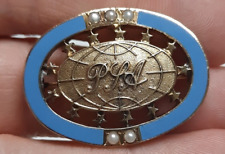 Vintage Early PTA Parent Teacher Association Brass Enamel Pearls? Oval Lapel Pin picture