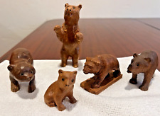 Handmade Carved Vintage lot 5 bears Crushed Pecan Resin & wooden set SEE PICS picture