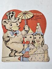 Vintage Mechanical Valentine Card Circus Bear Tightrope Parasol Children picture