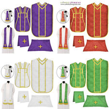 Set of 4 Red,White,Green,Violet Roman Chasuble Fiddleback Vestment & Mass set picture