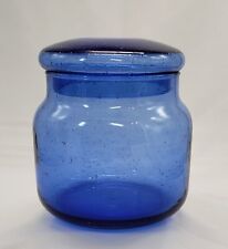 Blue Glass Jar w/ Lid Apothecary Sky Blue Glass with Bubbles Handmade 6 inches picture