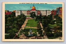 Linen Postcard Aerial View Boston Common State House MA Massachusetts picture